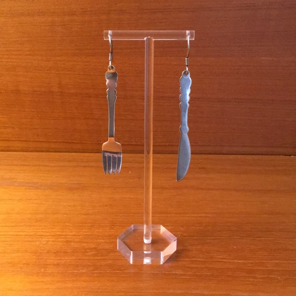VINTAGE TAXCO/MEXICO SILVER FORK AND KNIFE EARRINGS - Picture 1 of 4